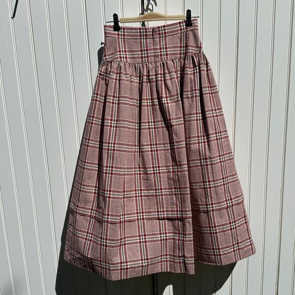 Rejina Pyo Christmas Plaid Midi Skirt Red Green Button Front Size 2 US 6 UK $550 - Picture 4 of 16